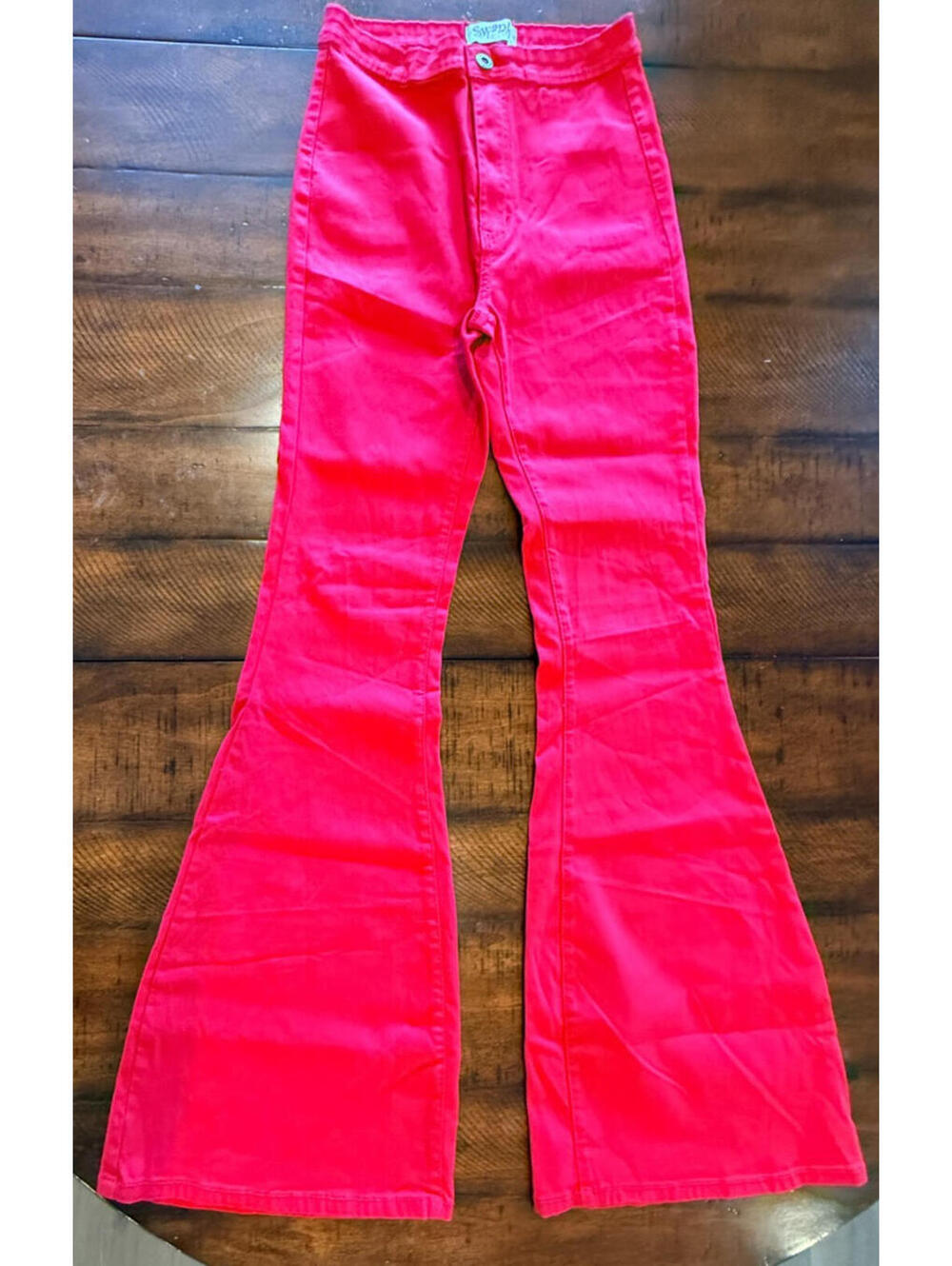 Swank A Posh Women's High Waisted Bell Bottom Flare Red Jeans - Size Large